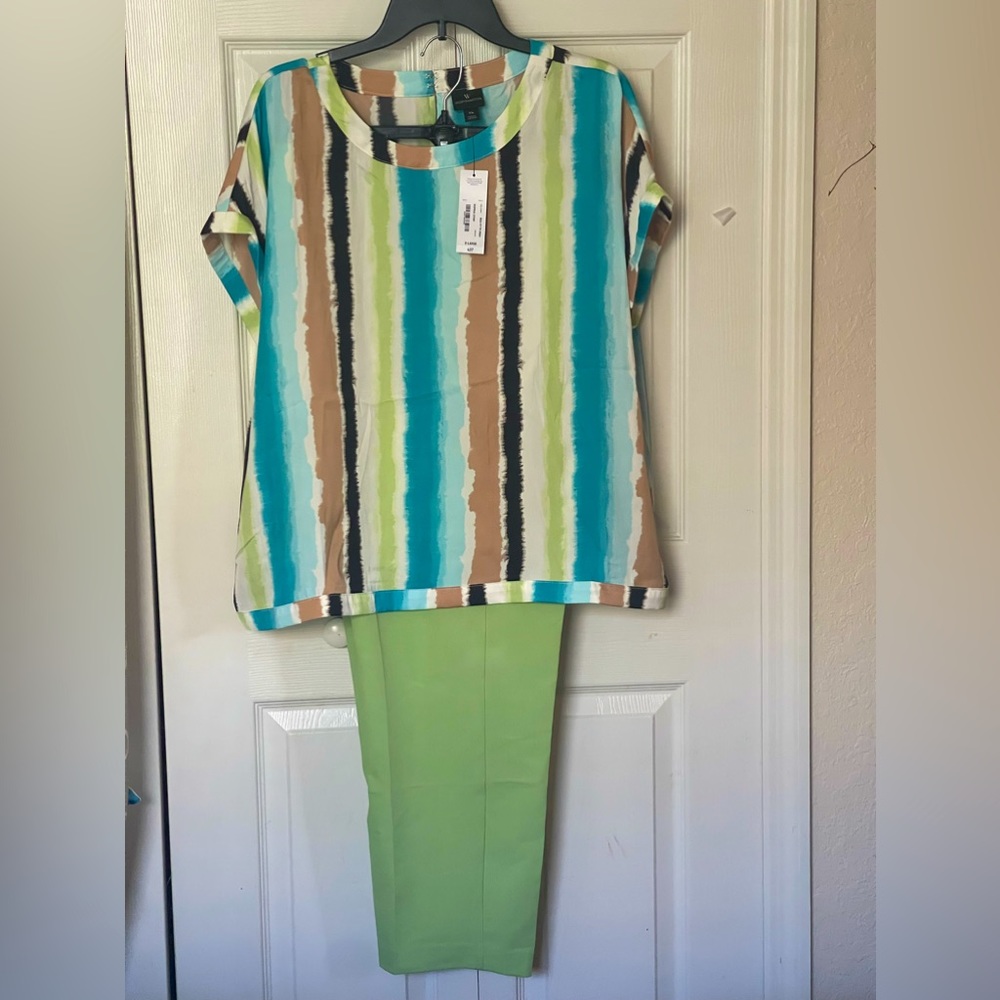Worthington Blouse & matching Pants; brand new! Chartreuse